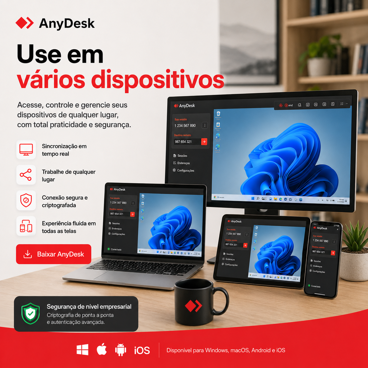 Celular apoiado ao lado de um notebook mostrando a mesma área de trabalho durante um atendimento remoto
